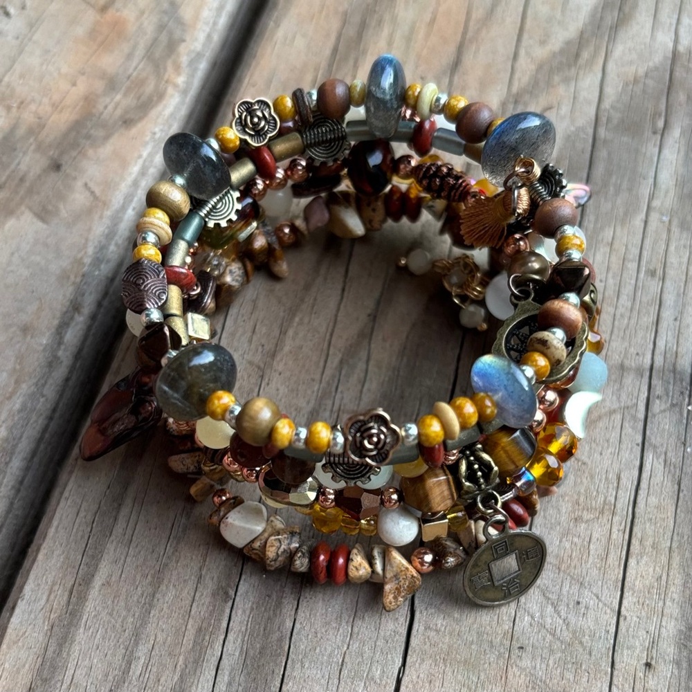 🆕 Gypsy Beaded Multicolor Wrap Bracelet W/Semiprecious Gemstones